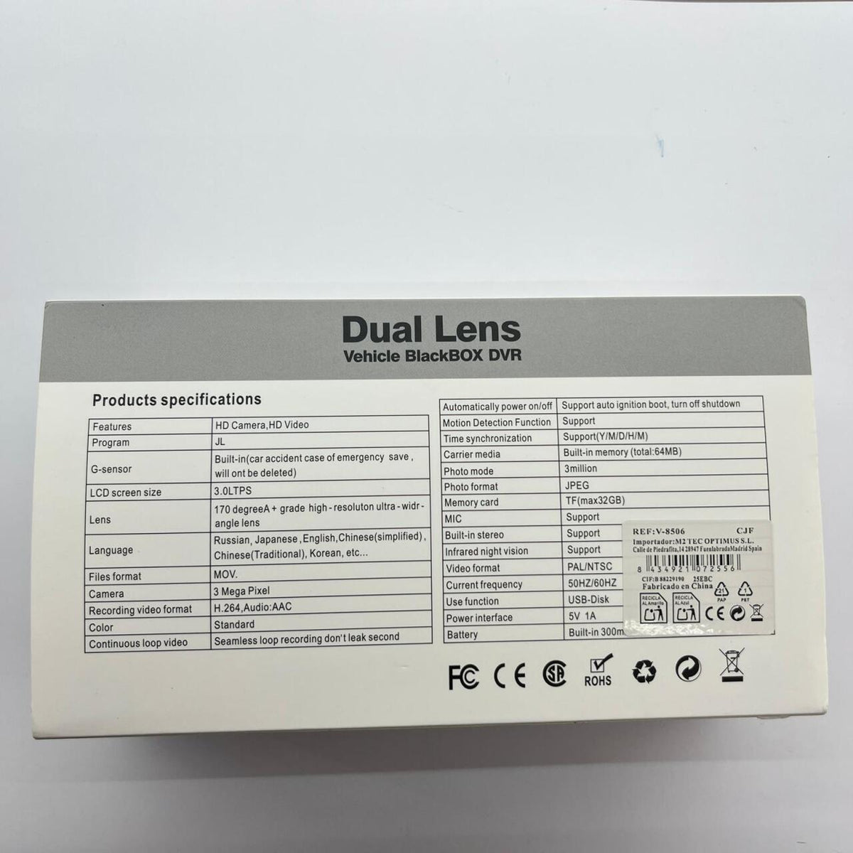 Cámara para coche doble (dashcam) 1296p con pantalla de 3"
