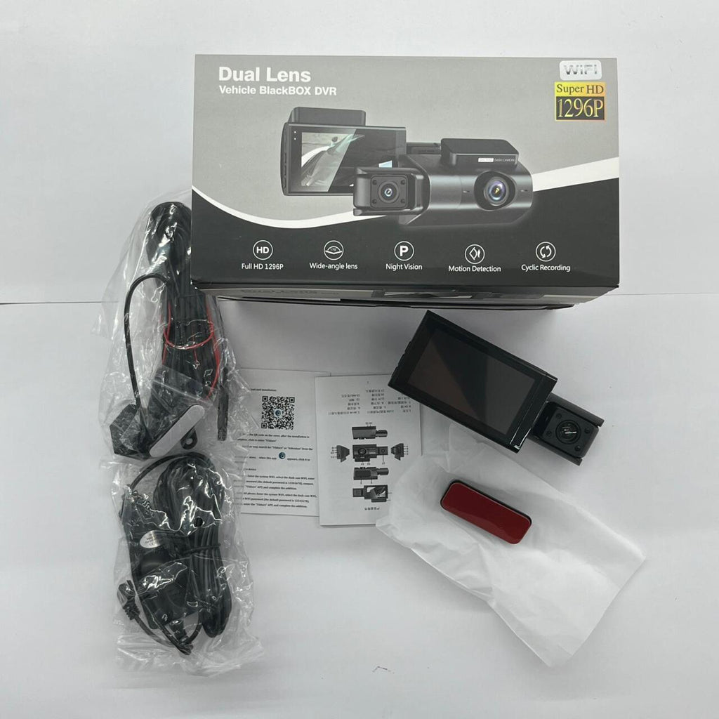 Cámara para coche doble (dashcam) 1296p con pantalla de 3"