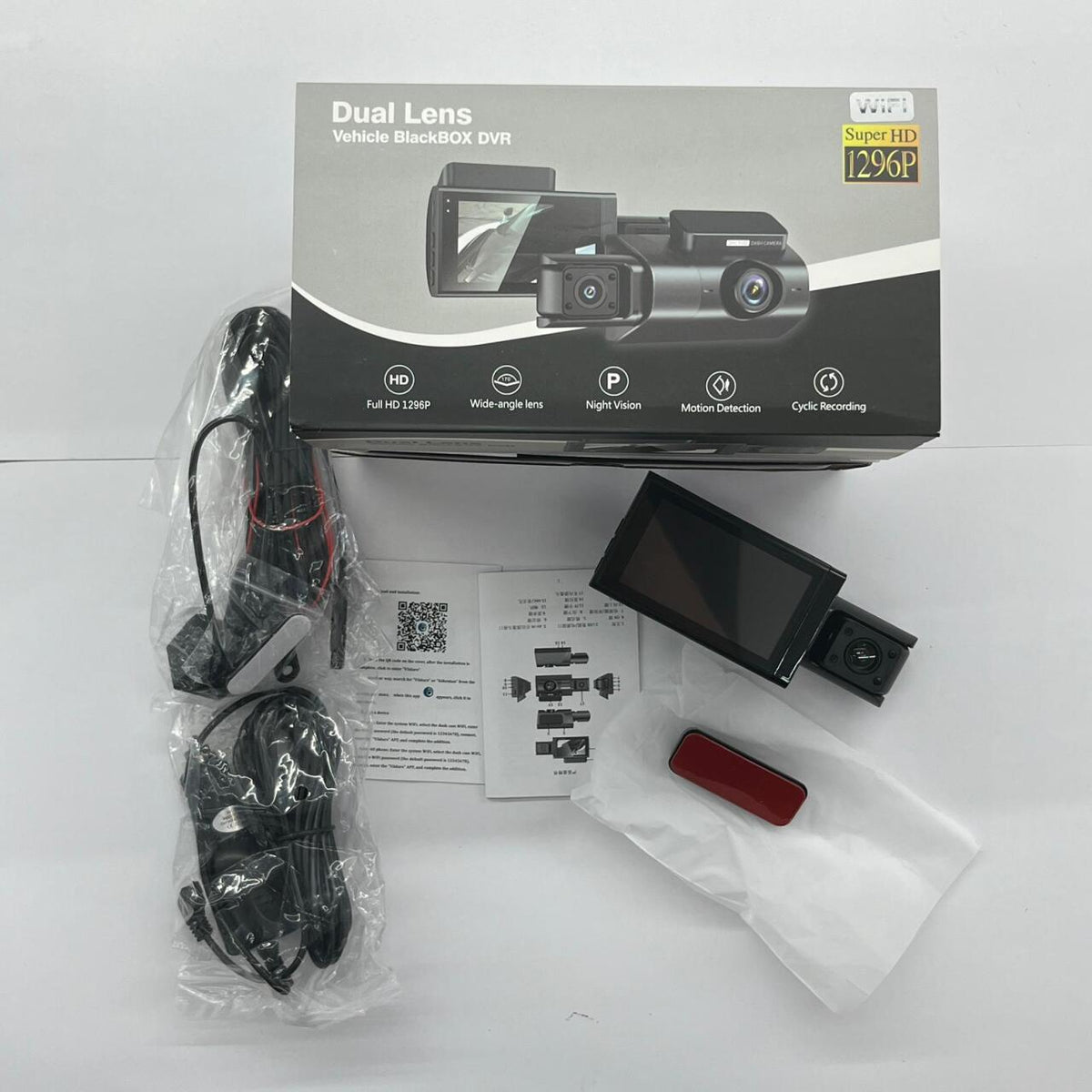 Cámara para coche doble (dashcam) 1296p con pantalla de 3"