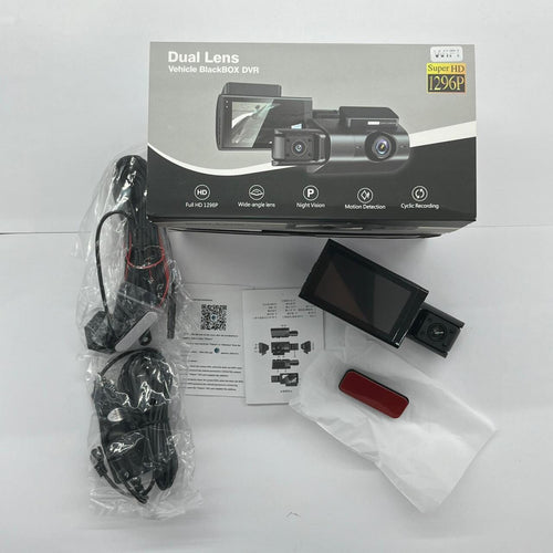 Cámara para coche doble (dashcam) 1296p con pantalla de 3"