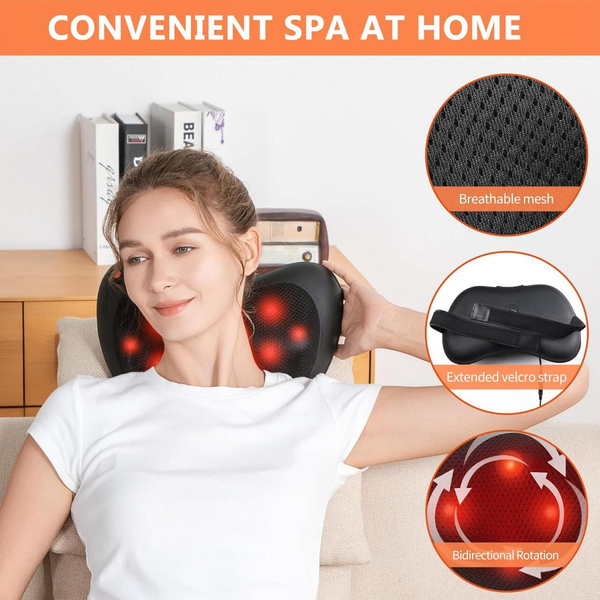 Cojín de masaje shiatsu con calor para cuello y espalda