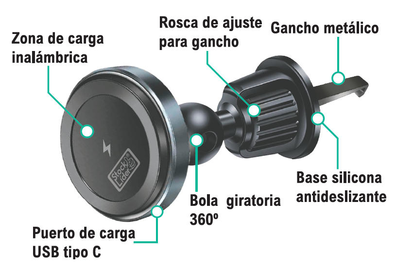Soporte magnético de coche con carga inalámbrica