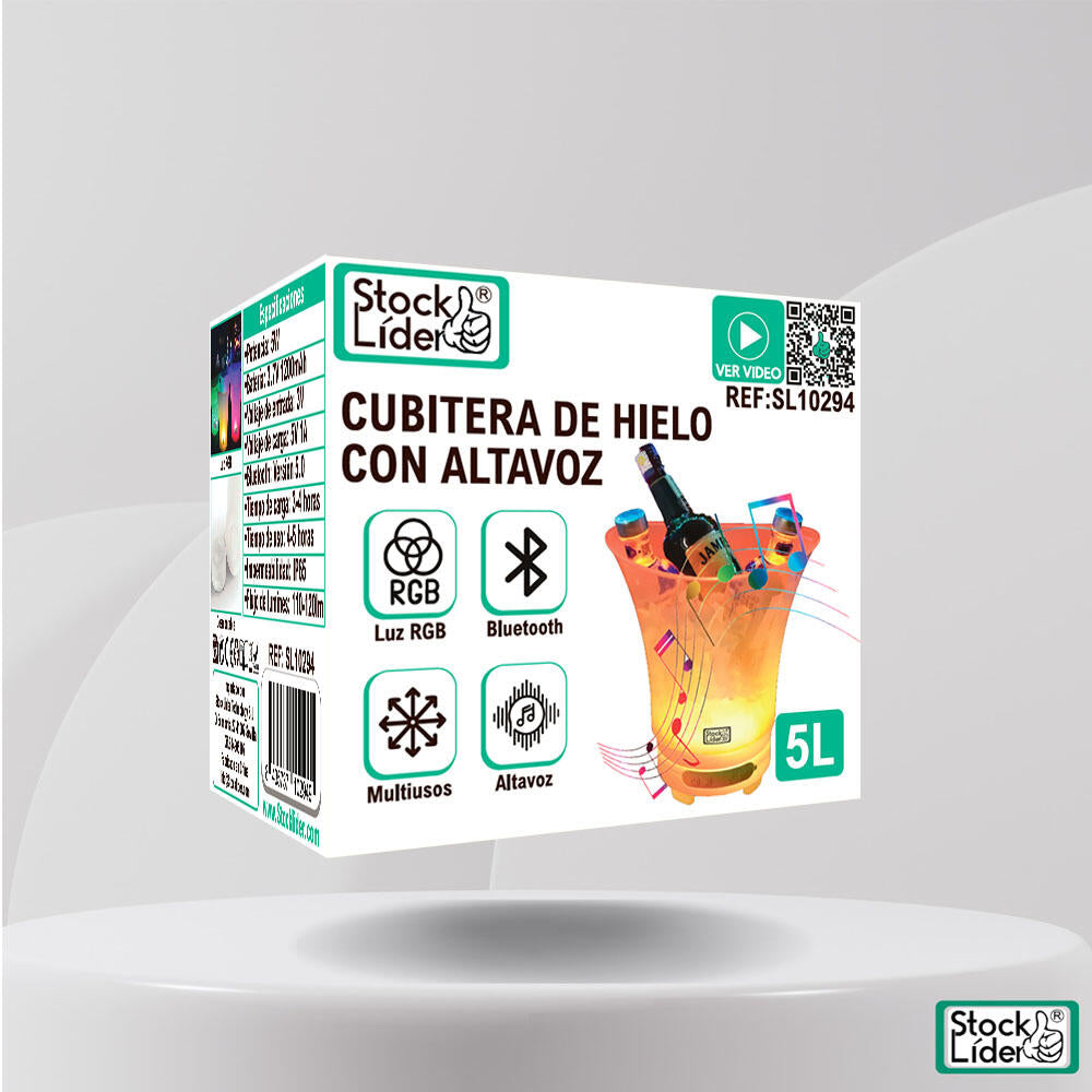 Cubitera de hielo LED con altavoz Bluetooth, 5 litros