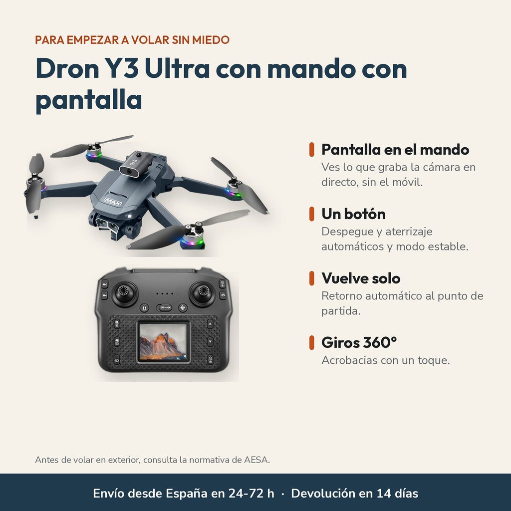 Características del dron Y3 Ultra con mando con pantalla