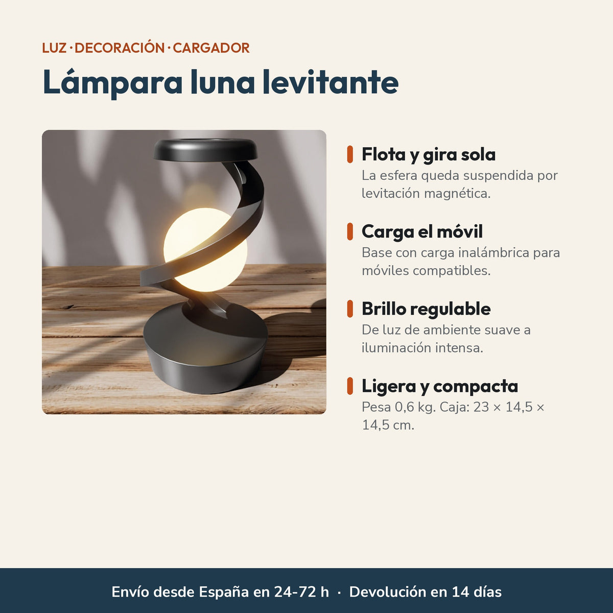 Características de la lámpara luna levitante con cargador inalámbrico